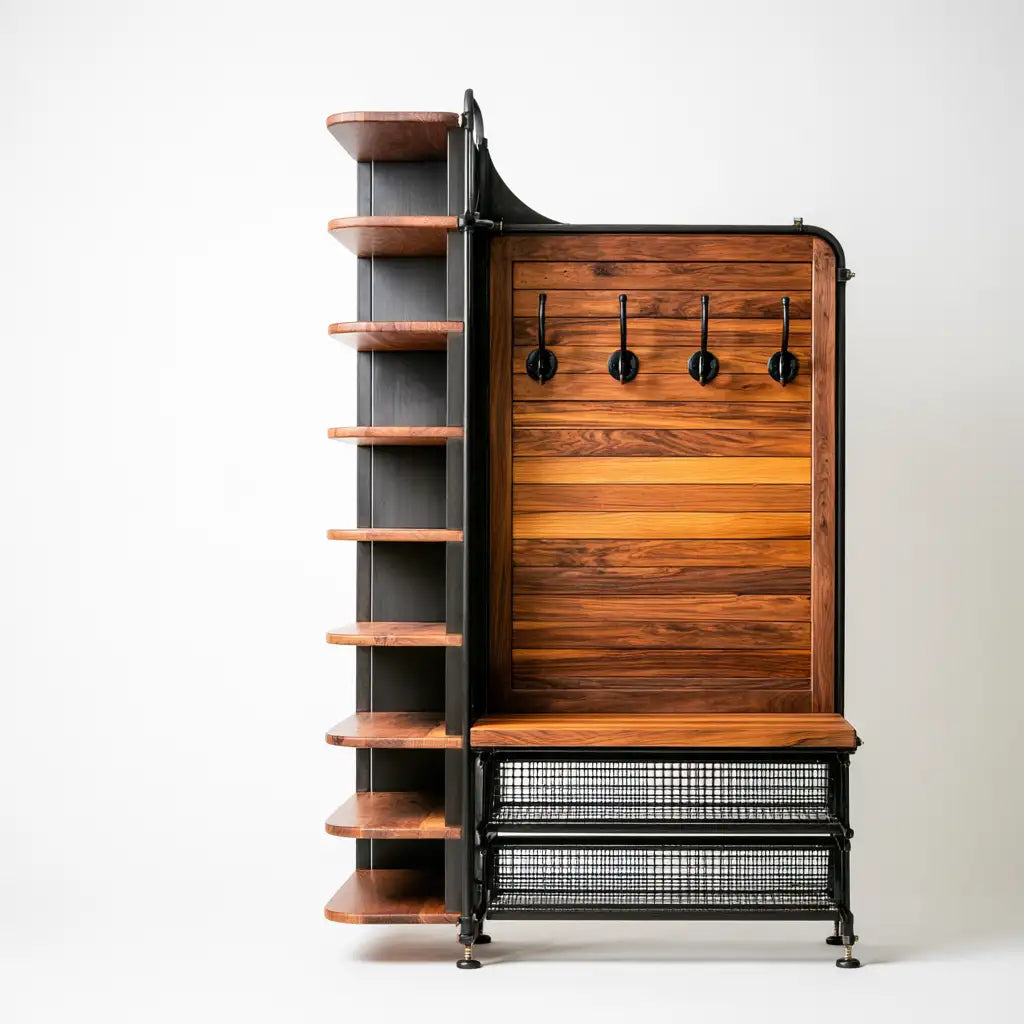 Armadio aperto con cassetti dalle linee moderne, nero e bianco, per la casa
