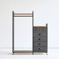 Armadio aperto con cassetti dal design essenziale, nero e grigio, per la casa